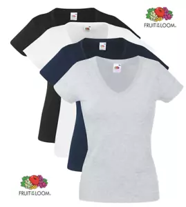 Camiseta para mujer Fruit of the Loom de algodón liso calce cuello en V Vee - Imagen 1 de 10