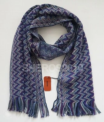 NUEVO Auténtico MISSONI Etiqueta Naranja Multi ZIGZAG Estampado Mezcla Lana Tejido Bufanda Larga Foto 1 de 4