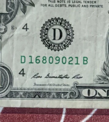 2009 $1 Lucky Dollar "168" Good Fortune Fancy Serial Number D 16809021. FW Note - Image 1 of 3