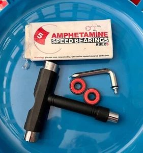 Amphetamine Skateboard Longboard Speed Bearings Set of 5-Abec 5 & Tool - Picture 1 of 4