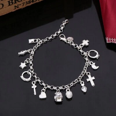 Bracciale Cuore Amore Donna Placc Argento 925 - 13 charms - Immagine 1 di 4