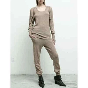 NICHOLAS K Lounge Sweater Pants Womens Medium Brown Knit Yak Pull on Slouchy - Picture 1 of 15