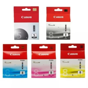 Genuine Original Canon PGI-5BK and CLI-8 BK/C/M/PC Pixma Printer Ink Cartridges - Picture 1 of 7