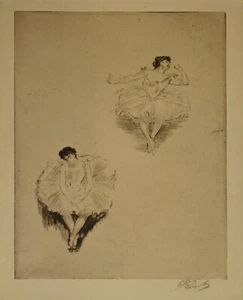 Radierung Radierung Gravur Trockenspitze Paul RENOUARD "Ballerinas" frühe '900 3 - Bild 1 von 4