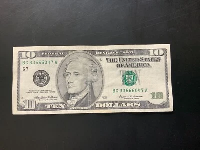 1999 $10 DOLLAR BILL BG33666047A - Image 1 of 4