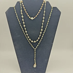 Ela Rae 925 14K Gold-Filled Layered Necklace Jadeite Nephrite Rose Quartz 27” - Picture 1 of 10