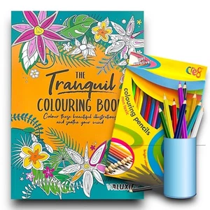 Tranquil Advance Adult COLOURING BOOK Colour Therapy Soothe Mind With Pencils - Imagen 1 de 10
