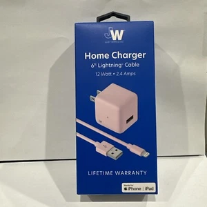 New Just Wireless Home Charger 12W USB-A to iPhone Cable 6’ Pink MFi-Certified - Photo 1 sur 2