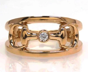 Gucci Diamond 18k Rose Gold Horsebit Open Ring Size US5.25 - Picture 1 of 10