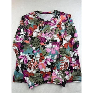 Roxy Womens Long Sleeve Rash Guard Swim Shirt Top Floral Print XXL EEG - Picture 1 of 8
