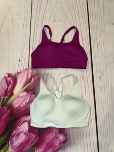 2 Stück Athleta Sport BH Größe 36 C hoher Halt lila grün - Bild 1 von 4