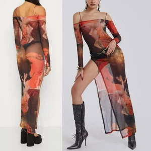 Maxi abito maglia trasparente Jaded London Valencia spacco alto nuovo senza etichette taglia 0 - Foto 1 di 15