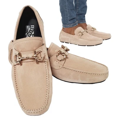 SALVATORE FERRAGAMO SHOES PARIGI DRIVING LOAFERS GANCINI BIT SUEDE $795 8.5 EEE - Image 1 of 4