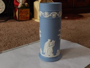 Vtg Wedgwood Blue Jasperware White Relief Spill Vase 6 1/4" Greek Muses England - Picture 1 of 21