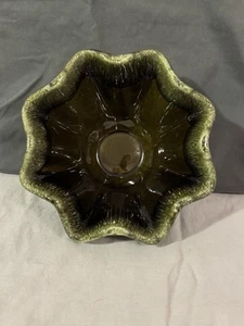 Hull Pottery Fluted Edge Dark Green Brown Drip Glaze Bowl B6 Vintage - Picture 1 of 4