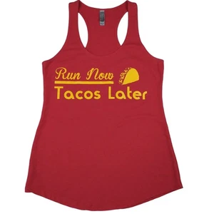 Run Now Tacos Later divertente canotta rossa senza maniche in maglia taglia small allenamento palestra - Foto 1 di 6