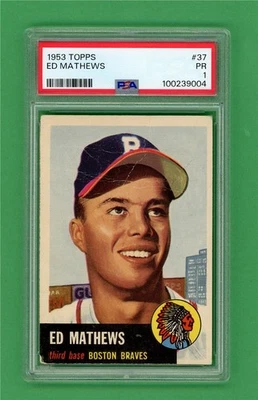 1953 Topps #37 Ed Mathews ** PSA PR 1 ** Boston Braves cartão de beisebol antigo vintage - Imagem 1 de 2