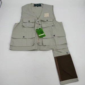 Vintage Pacific Sportswear Mens Fishing Vest Tan Drop Down Zip Off Creel Size S - Picture 1 of 9