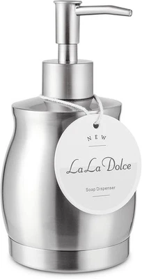 Botella líquida dispensadora de jabón de encimera de acero inoxidable y 390 ml, plateada  Foto 1 de 4
