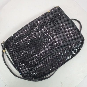 Borsa a tracolla vintage anni 80 catena metallo nero 9x6x2 pollici Giappone - Foto 1 di 5