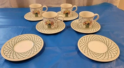 (4) Villeroy Boch BASKET Espresso Cups & Saucers + (2) Extra Saucers - Image 1 of 4