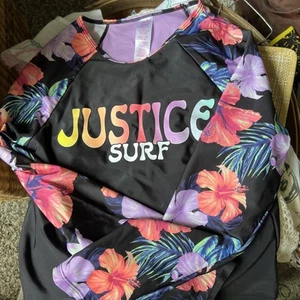 Justice Girls Rash Guard Swim Shirt UPF Long Sleeve Floral Hawaiian Sz 16/18 - Picture 1 of 3