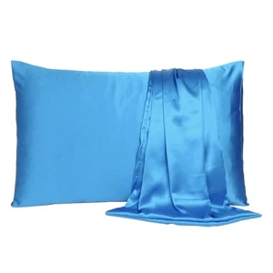 Bright Blue Dreamy Set Of 2 Silky Satin Standard Pillowcases - Picture 1 of 9
