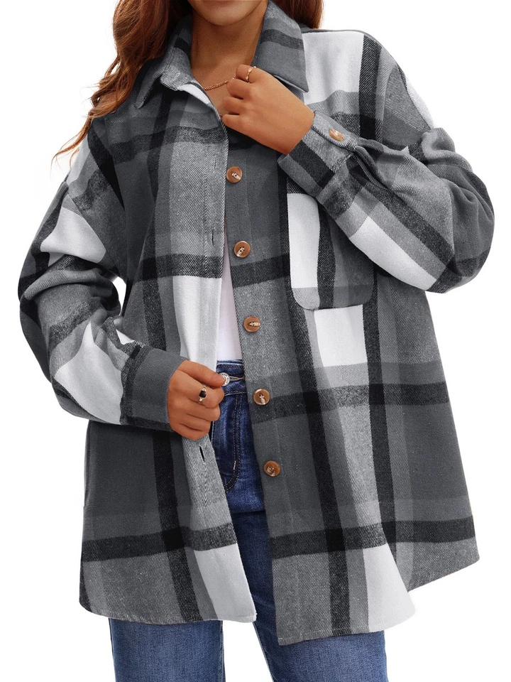 UVN клетку рубашки для женщин фланелевый длинным рукавом Shacket куртка женщины рубашка - Изображение 1 из 4
