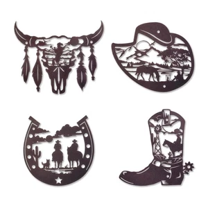 Ecqizer Western Wanddeko 4er Set – rustikal braun Metall Cowboy Wandbild w - Bild 1 von 6