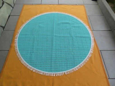 Tischdecke rund mit Fransen Ø 1,30 m mint rutschfest Gartentischdecke Vintage - Bild 1 von 4