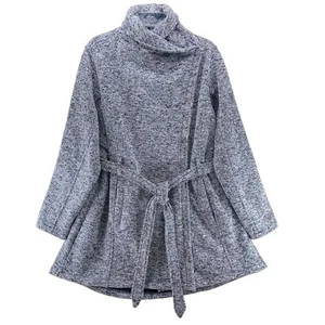 Steve Madden Winter Coat Size 1X Black Gray Knit Belted Lined Off Set Zip Front - Picture 1 of 11