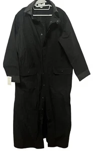 NWT Cattle Kate Storm Shooter Canvas Coat•Men L•Black Leather Trim Long Western - Picture 1 of 14