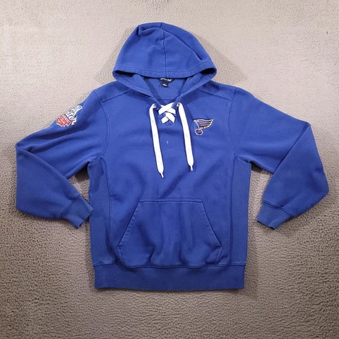 St Louis Blue Hoodie Adult Small Blue Pullover Sweatshirt Drawstring Vneck NHL Cover