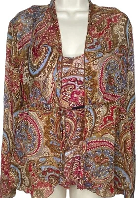 Motherhood Maternity Paisley Blouse Cami L Multicolored Long Sleeves Ruffled Hem - Image 1 of 4