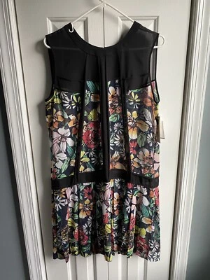 Cluny женщин черный цветочный печать чистый без рукавов бак платье размер 14 новый с Ярлыками - Изображение 1 из 4