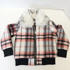 Tommy Hilfiger Girls Fleece Full zip Plaid Jacket SIZE 3T- Removable Fur collar - Picture 1 of 15