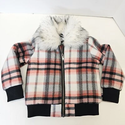 Tommy Hilfiger Niñas Polar Cremallera Completa Chaqueta a Cuadros TALLA 3T- Cuello de Piel Extraíble Foto 1 de 4