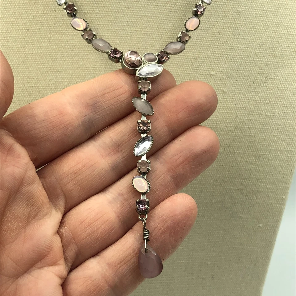 NEXT Y-Drop Necklace Retro Silver Tone, Lilac & Pink Floral Christmas Boho - Image 1 of 4