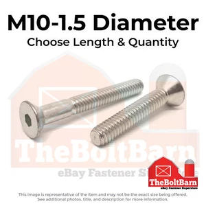 Tornillos de tapa de enchufe de cabeza plana M10-1.5 de acero inoxidable A2-70 (elige longitud y cantidad) - Imagen 1 de 9