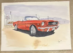 Ford Mustang década de 1960 convertible pintura de acuarela firmada por artista - Imagen 1 de 1