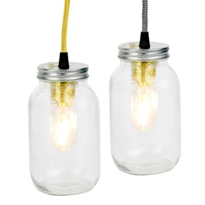 Deko Lampe Einmachglas Tischlampe Glas Jar inkl. Birne Hängelampe Textilkabel   - Bild 1 von 3
