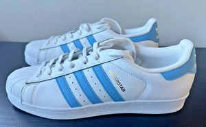 Adidas Superstar Mens Size 10.5 White with Baby Blue Stripe - Picture 1 of 11