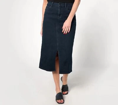 Denim & Co. Canyon Retreat Easy Stretch Overdye Skirt Midi Skirt Sz 4 Black - Image 1 of 4