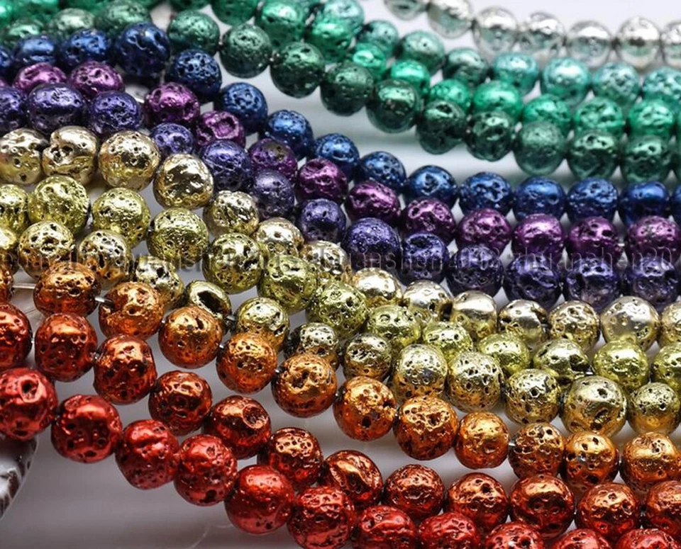 Cuentas sueltas redondas de piedra de roca de lava arco iris chapada volcánica de 6-12 mm Foto 1 de 4