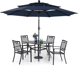 6PCS Patio Furniture Set with Patio Umbrella Outdoor Stackable Chairs Dining Set - Picture 1 of 34