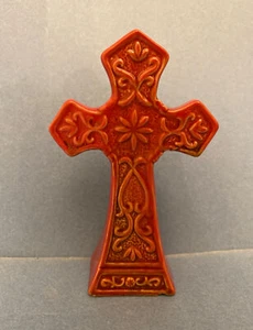 Ceramic CHRISTIAN CROSS Figurine, Hand Painted, 5”T - Picture 1 of 10