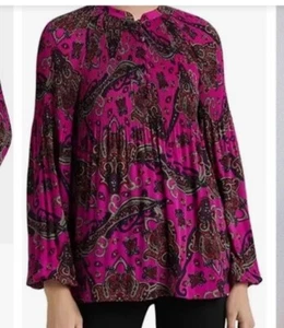 Camisa Lauren Ralph Lauren Mujer Grande Georgette Plisada Manga Abullonada Paisley - Imagen 1 de 8