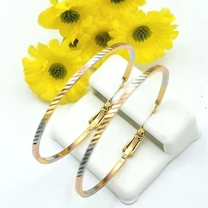 Women's Tri Color Gold Plated DC Hoops Earrings. Arracadas Coquetas oro laminado - Picture 1 of 5