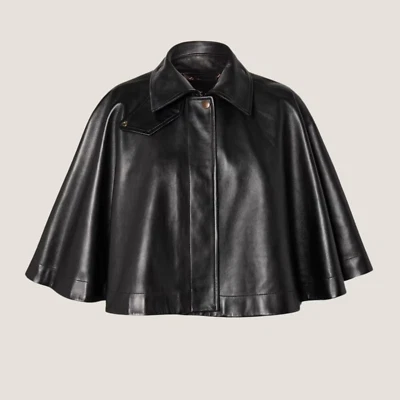 Chaqueta con Capa de Cuero Negra para Mujer Estilo Vintage Capa Corta Abrigo Moda Ropa Exterior Foto 1 de 4