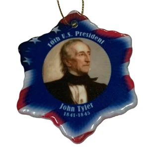 John Tyler 10º Presidente de Estados Unidos Porcelana Navidad Adorno Doble Cara  - Imagen 1 de 2